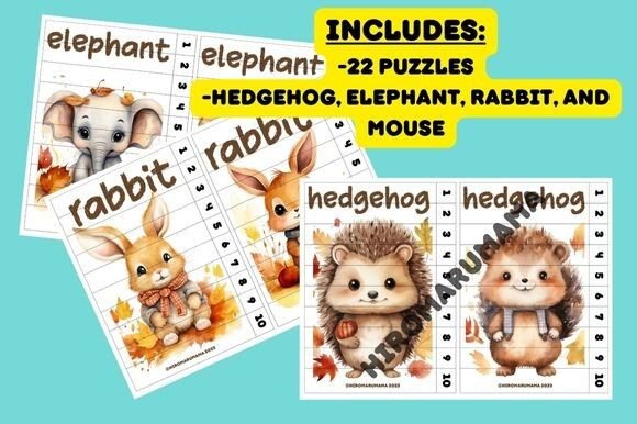 Download Cute Watercolor Animal Number Puzzle 2 - Watercolor Collection