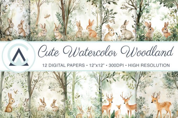 Download Watercolor Cute Woodland Digital Papers - Watercolor Collection
