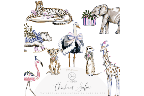 Download Watercolor Christmas Safari Clipart Set - Watercolor Collection