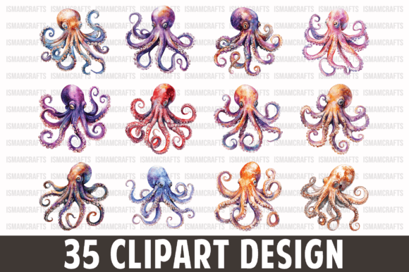 Download Octopus Watercolor Clipart Bundle PNG - Watercolor Collection