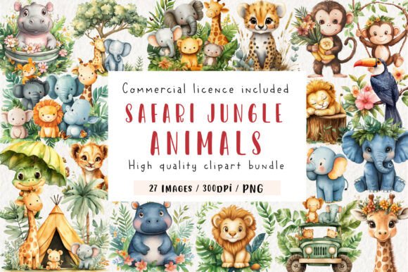 Download Safari Watercolor Jungle Animals Clipart - Watercolor Collection