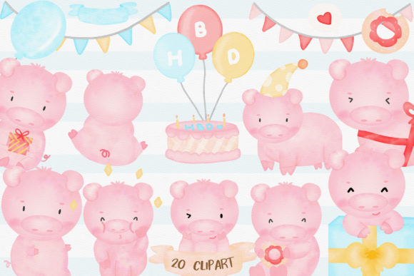 Download Cute Pigs Birthday Watercolor Clipart - Watercolor Collection