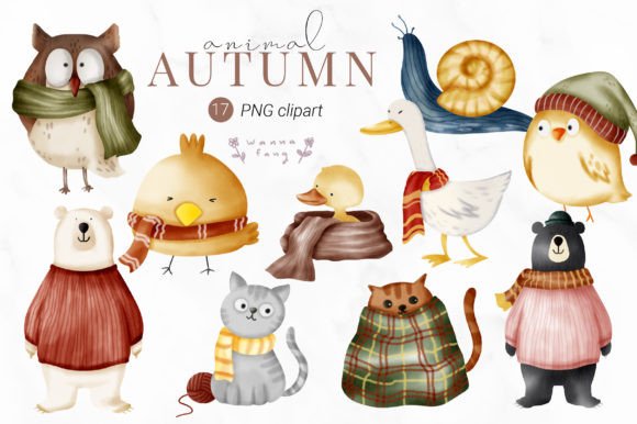 Download Watercolor Autumn Animal Cartoon Clipart - Watercolor Collection