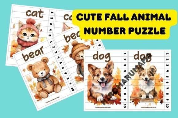 Download Cute Watercolor Animal Number Puzzle 1 - Watercolor Collection