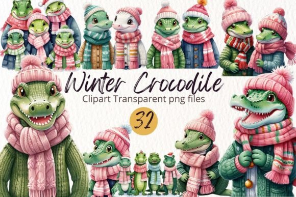 Download Watercolor Winter Crocodile Clipart PNG - Watercolor Collection