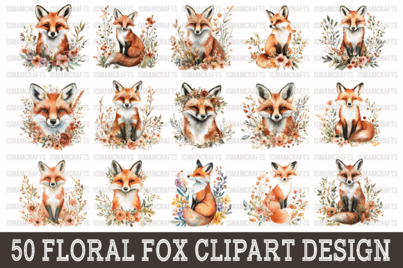 Download Floral Fox Watercolor Clipart Bundle PNG - Watercolor Collection