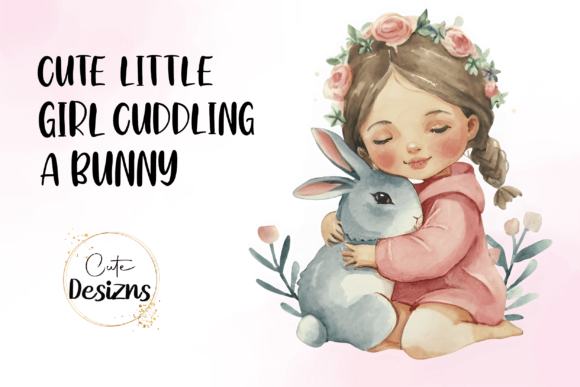 Download Girl Cuddling a Bunny Watercolor Clipart - Watercolor Collection