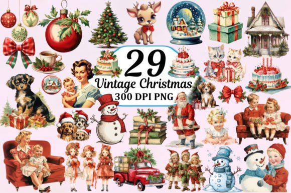 Download Vintage Christmas Watercolor Clipart PNG Pack - Watercolor Collection
