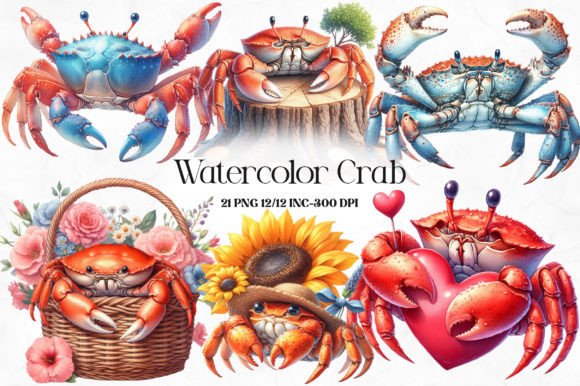 Download Watercolor Crab Sublimation Clipart - Watercolor Collection