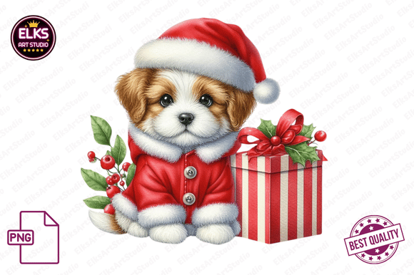 Download Watercolor Christmas Puppies Clipart - Watercolor Collection