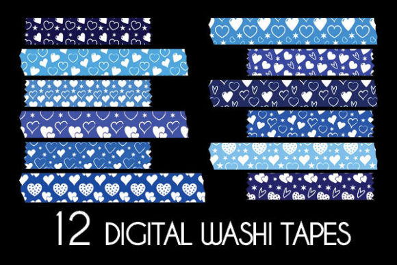 Download Blue Hearts Washi Tapes Patterns - Pattern Collection