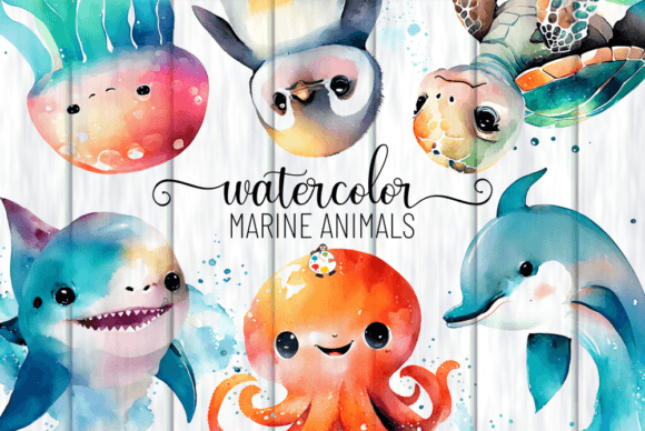 Download Watercolor Marine Animal Illustrations - Watercolor Collection