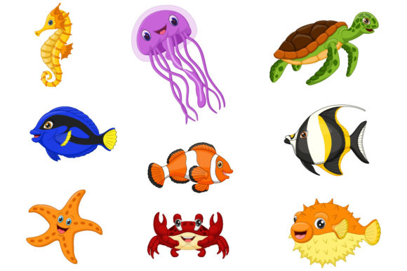 Download Cartoon Cute Ocean Animals Collection - Cute ocean animals Collection