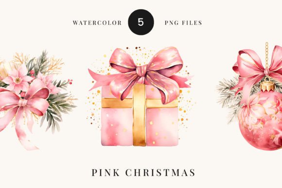 Download Pink Christmas Watercolor Clipart PNG - Watercolor Collection