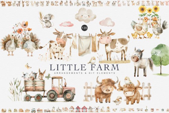 Download Huge Set Watercolor Farm Animal Clipart - Watercolor Collection