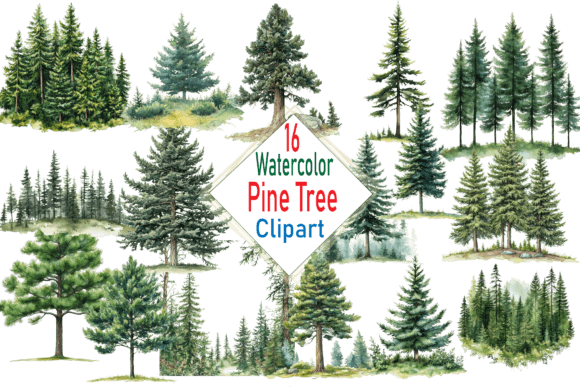Download Watercolor Pine Trees Clipart PNG Bundle - Watercolor Collection