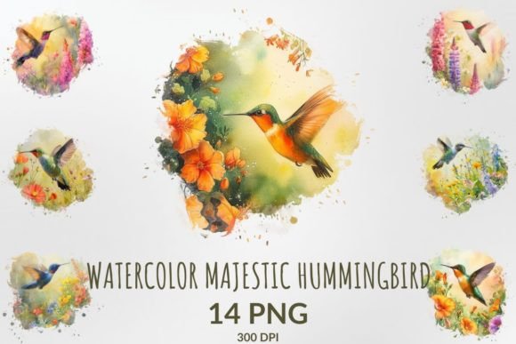 Download Watercolor Majestic Hummingbird Clipart - Watercolor Collection