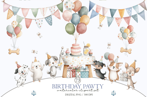 Download Dog Birthday Party Clipart: Watercolor - Watercolor Collection