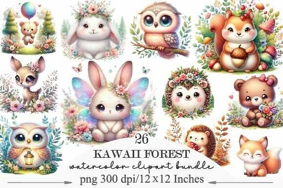 Download Watercolor Kawaii Forest Animals - Watercolor Collection