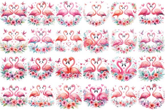 Download 24 Watercolor Flamingo Valentine Bundle - Watercolor Collection