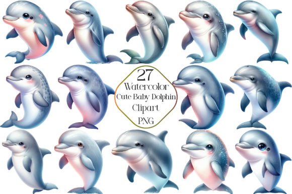 Download Watercolor Cute Baby Dolphin Clipart - Dolphin clipart Collection
