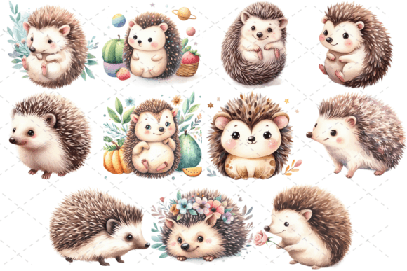 Download 11 Cute Watercolor Hedgehog PNG Bundle - Watercolor Collection