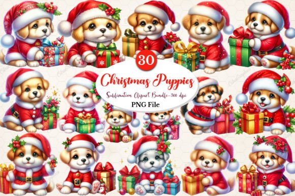 Download Watercolor Christmas Puppies PNG Clipart - Watercolor Collection