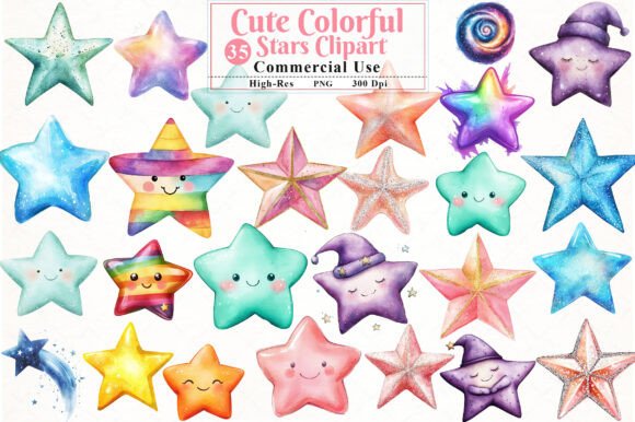 Download Cute Colorful Watercolor Stars Clipart - Watercolor Collection
