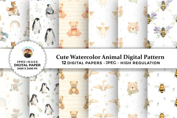 Download Cute Watercolor Animal Digital Patterns - Pattern Collection