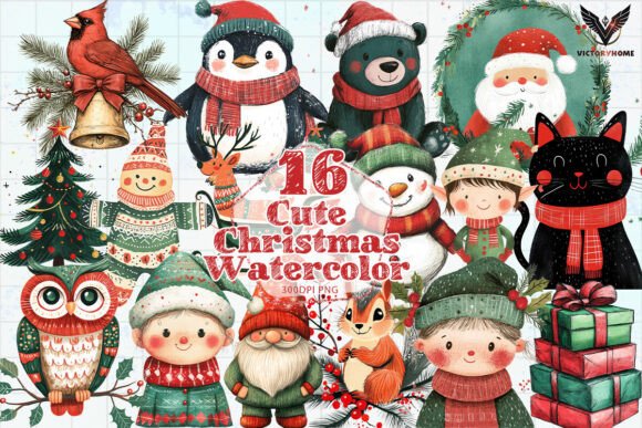 Download Cute Christmas Watercolor Clipart PNG - Watercolor Collection