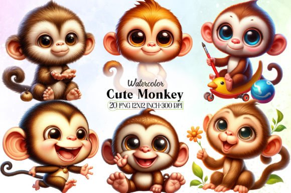Download Cute Monkey Watercolor Clipart - Monkey Collection