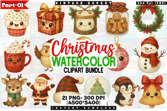 Download Christmas Watercolor PNG Clipart Bundle - Watercolor Collection