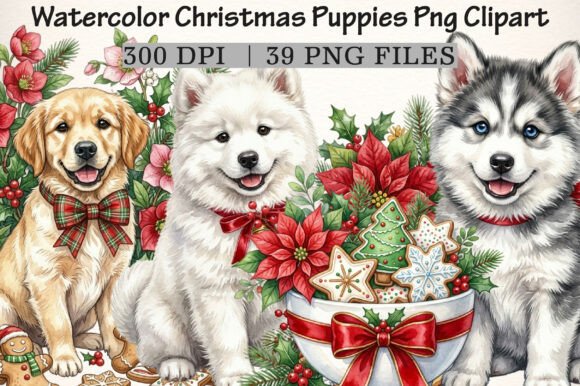 Download Watercolor Christmas Puppies PNG Clipart - Watercolor Collection