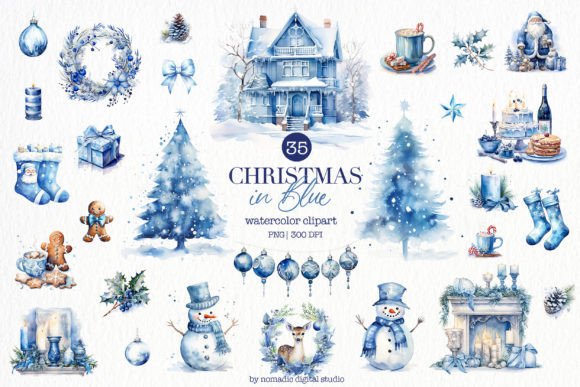 Download Blue Christmas Watercolor Clipart Png - Watercolor Collection
