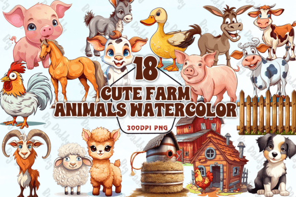 Download Cute Farm Animals Watercolor Clipart PNG - Watercolor Collection