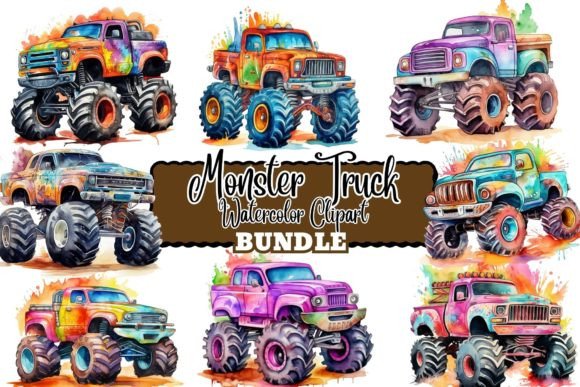 Download Watercolor Monster Truck Clipart - Watercolor Collection