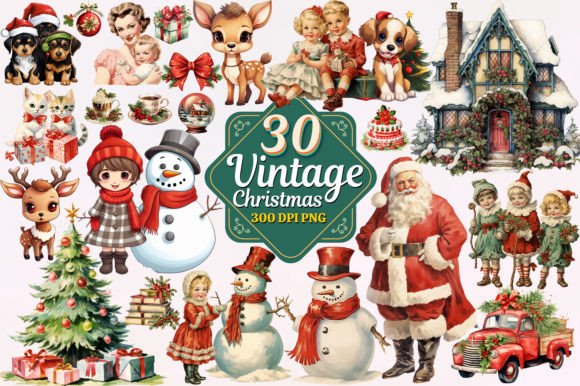 Download Vintage Christmas Watercolor Clipart PNG Bundle - Watercolor Collection