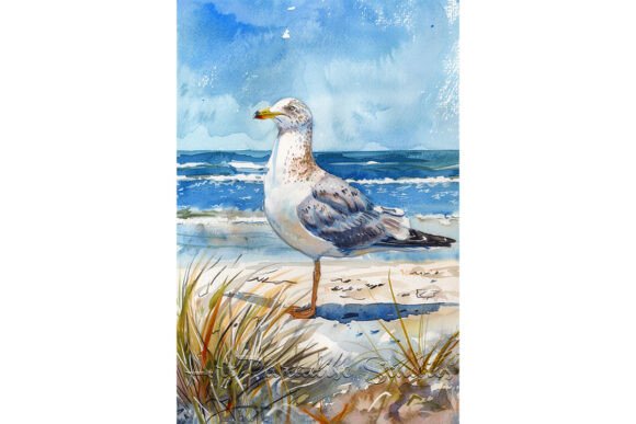 Download Watercolor of a Seagull on the Beach Art - Watercolor Collection