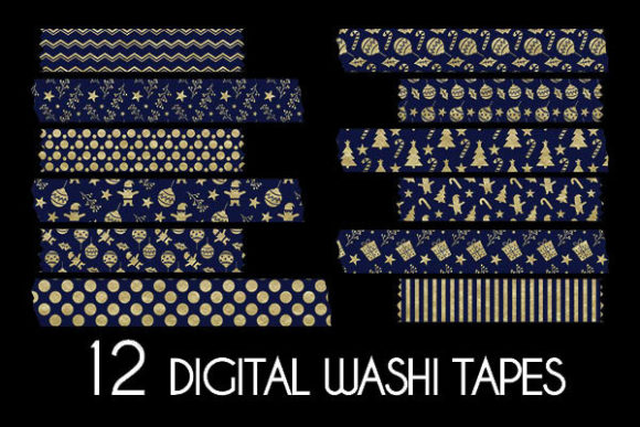 Download Christmas Blue Gold Washi Tapes Patterns - Pattern Collection