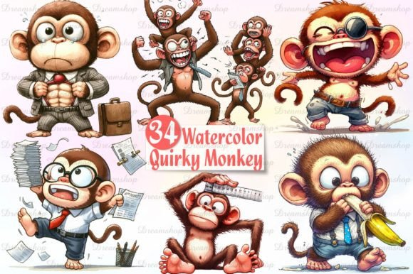 Download Watercolor Quirky Monkey Clipart - Monkey Collection