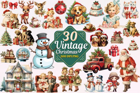 Download Vintage Christmas Watercolor Clipart PNG Pack - Watercolor Collection