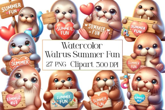 Download Watercolor Walrus Summer Fun Clipart - Watercolor Collection