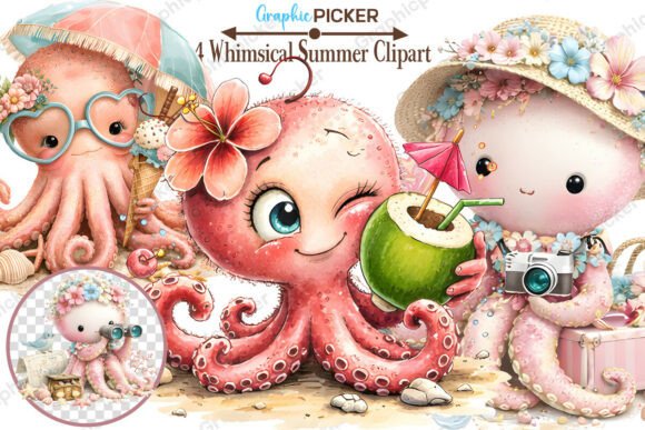 Download Whimsical Summer Octopus Clipart, Summer - Octopus clipart Collection
